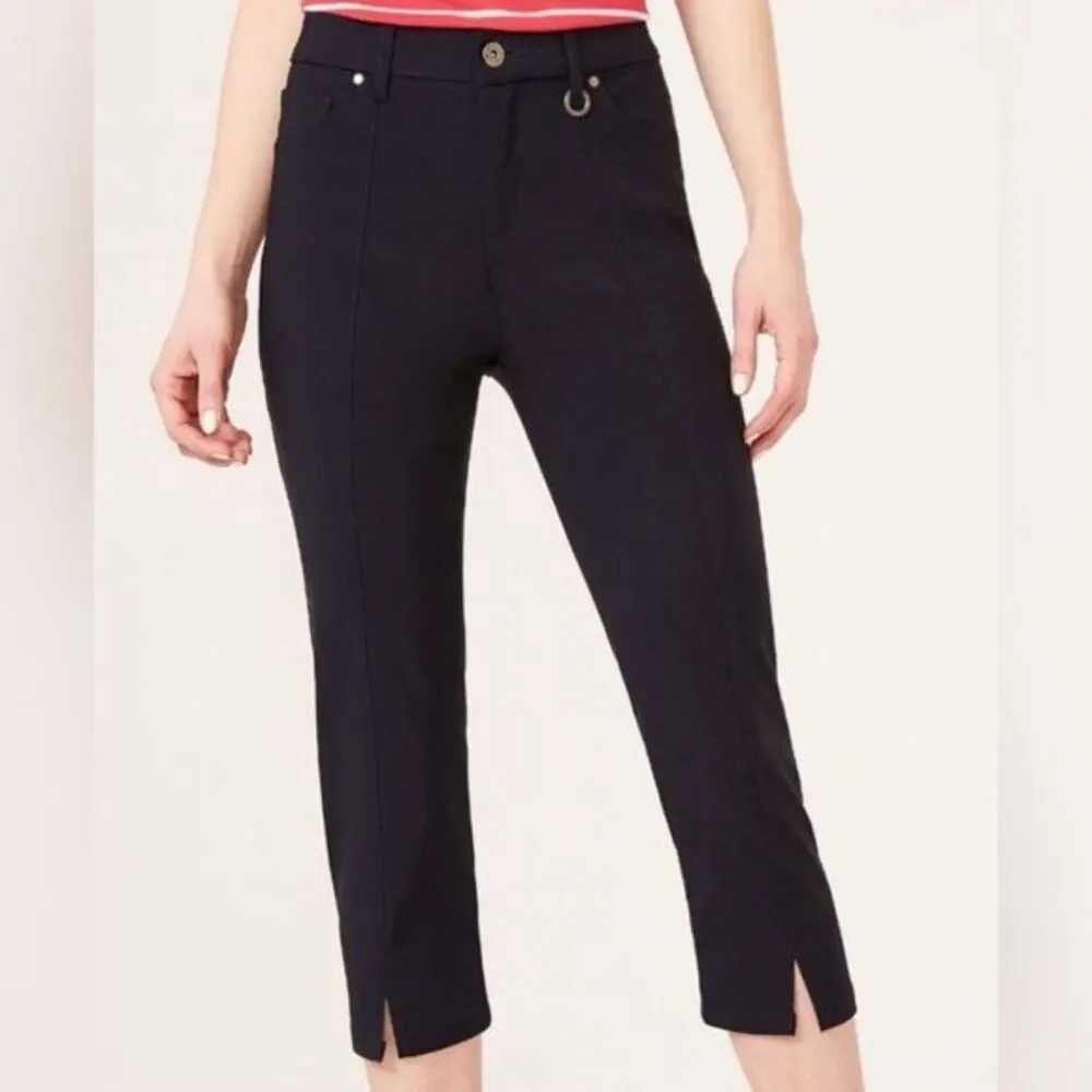 Simon Chang Black - Size 4 Pants stretch crop capri - front slit